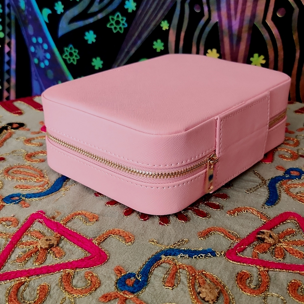 KATE HILL  travel  pink leather look jewellery box with zip - Picture 4 of 4